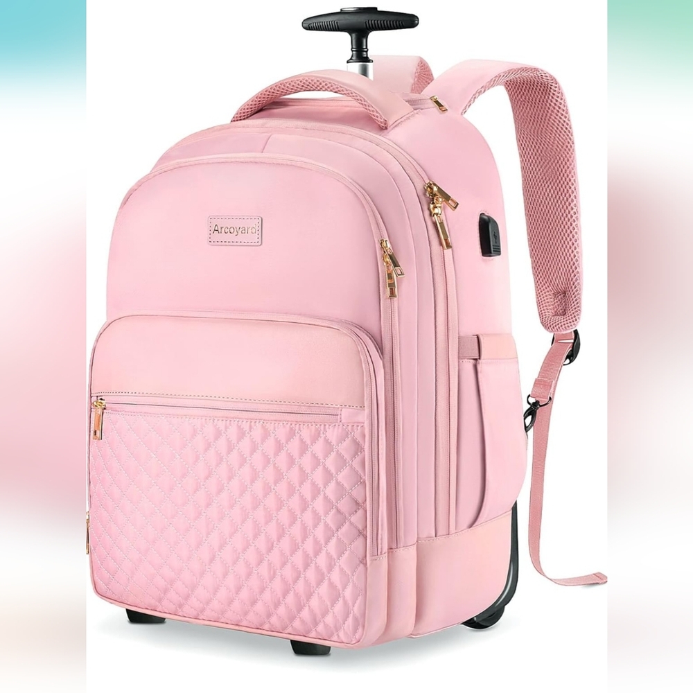 Rolling Backpack Carry On Luggage For Adults With Wheels, 40L Wheeled Backpack F